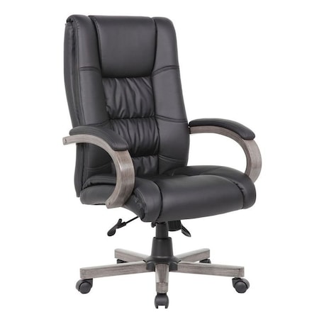 Boss Office Products Executive Gray Wood Desk Chair with Black Caresoft Plus Vinyl B8991-GY